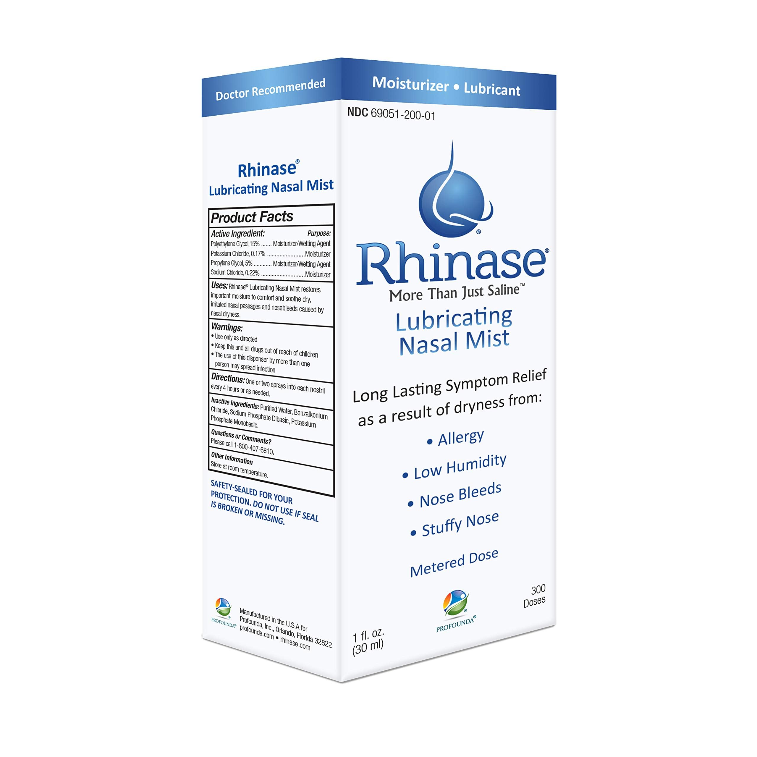 Rhinase Allergy Relief Saline Nasal Spray - Steroid Free, Dual Wetting Agent & Salt Formulation, 300 Sprays for Dry Nose, Allerg