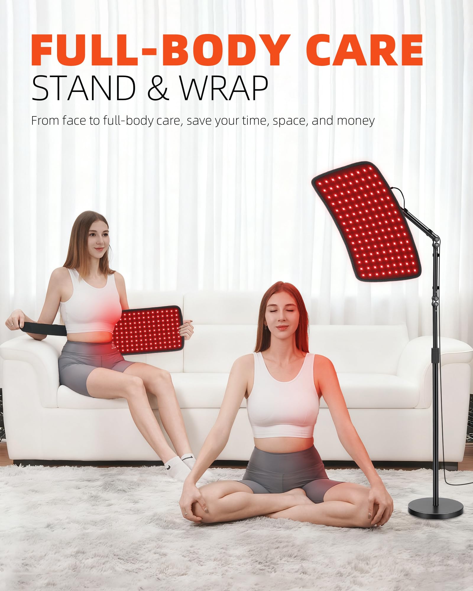 YOHOTESION Red Light Therapy for Body, Infrared Red Light Therapy Lamp with Floor Stand & Flexible Wrap, 660nm+850nm, 4 Modes &