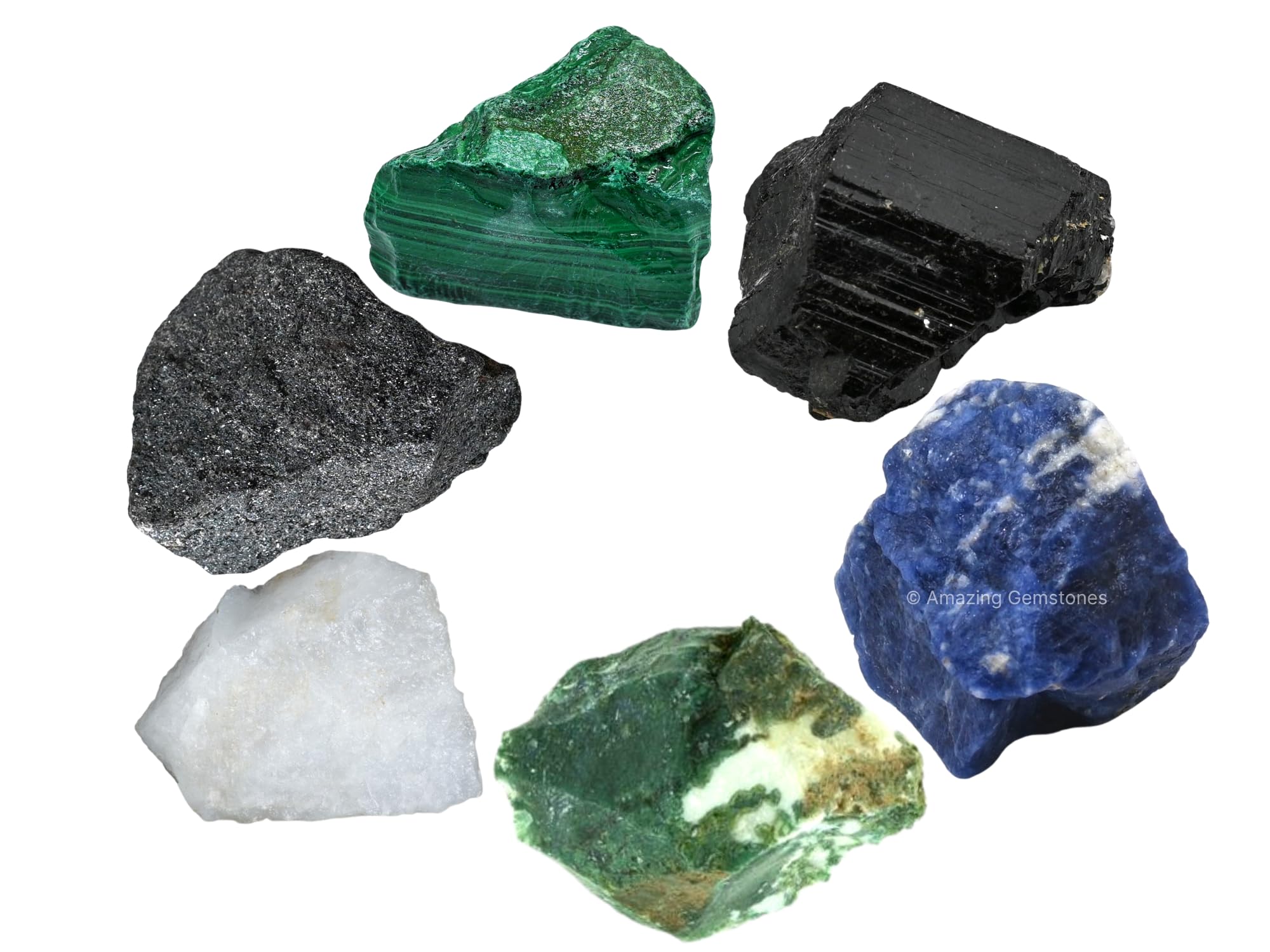 Healing Crystal for Breast Lung Prostate Cancer Fighter, Set of 6 Black Tourmaline, Malachite, Hematite, Sodalite, Moss Agate an