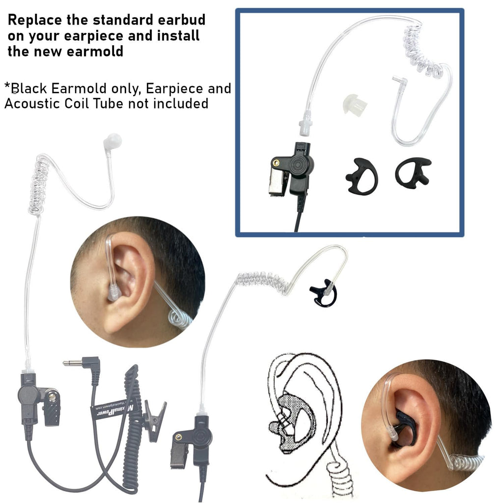 MaximalPower Two Way Radio Left & Right Medium Size Soft Silicon Open Ear Insert Earbud Earmould for Acoustic Coil Tube -Black C