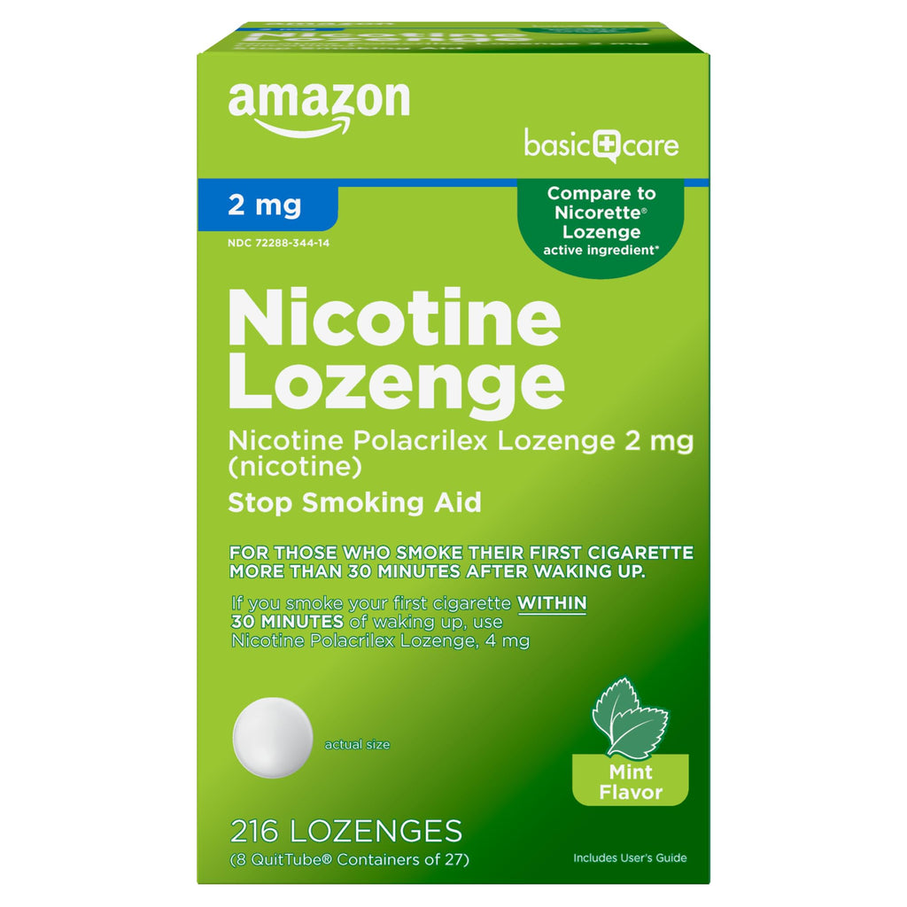 Amazon Basic Care Nicotine Polacrilex Lozenge, 2 mg (Nicotine), Mint Flavor, Stop Smoking Aid, Adult, 216 Count