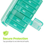 AUVON XL Weekly Pill Organizer 2 Times a Day, Pill Box 7 Day with One-Side Large Openings for Easy to Use, Cyan AM PM Pill Case