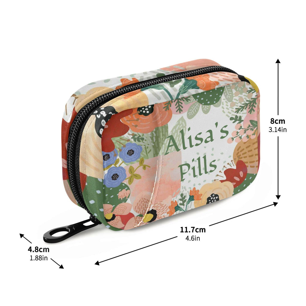 Custom Pill Box 7 Day Pill Case Bag Cactus Flowers Personalized Name Travel Pill Organizer Bag with Zipper Portable Weekly Case