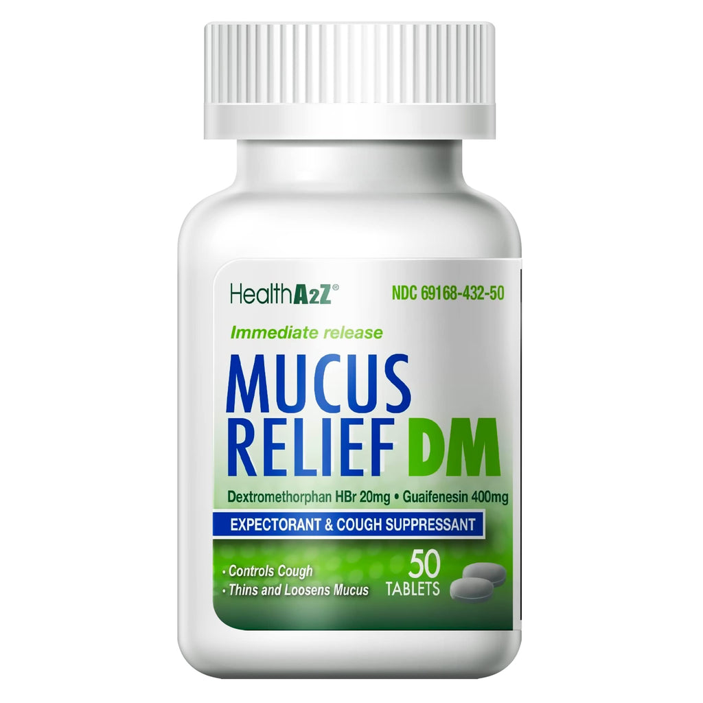 HealthA2Z Mucus Relief DM | Dextromethorphan HBr 20mg | Guaifenesin 400mg | No Benzene | Cough, Immediate Release, Uncoated (50 