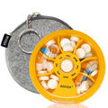 Pill Organizer Travel Pill Cases Weekly Cute Round Pill Box Purse Pill Container Portable Small Medicine Organizer (Orange+Bag)