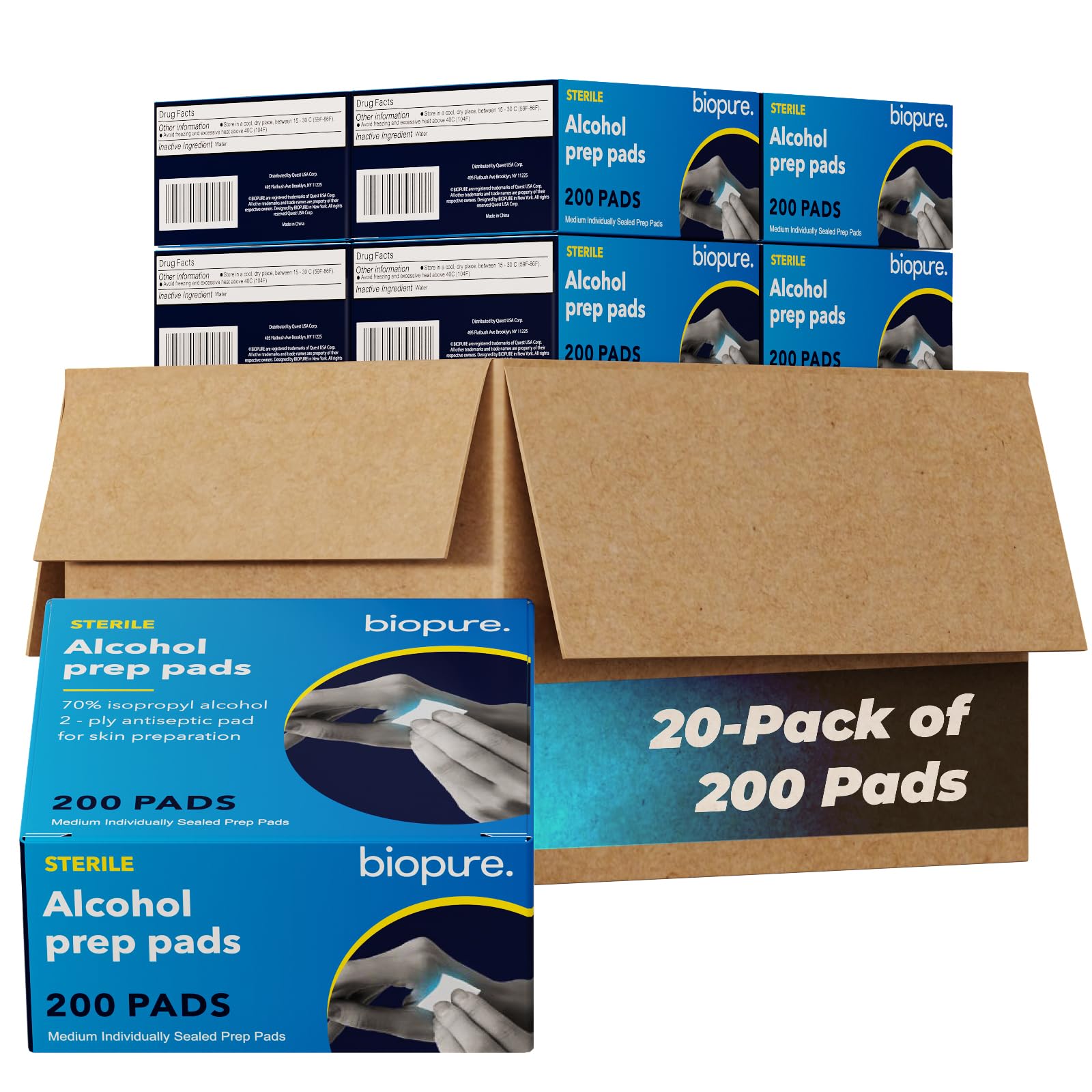 Biopure Alcohol Prep Pads - 4000 Count Sterile Medium Isopropyl Alcohol Swabs Individually Wrapped | First Aid Medical Pads for 
