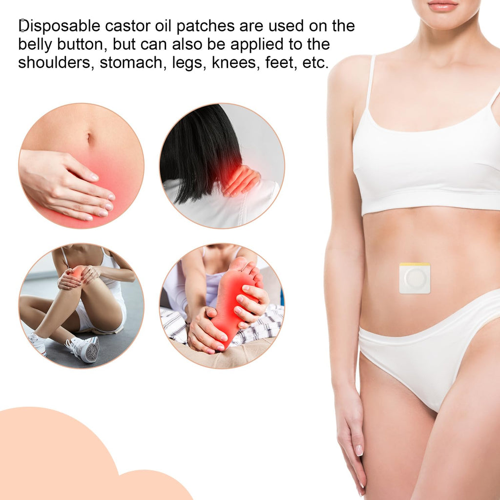 50pcs Castor Oil Belly Button Patch, 2.36inch White Castor Oil Pack Wrap Disposable Self-Adhesive Castor Oil Pad Organic Castor