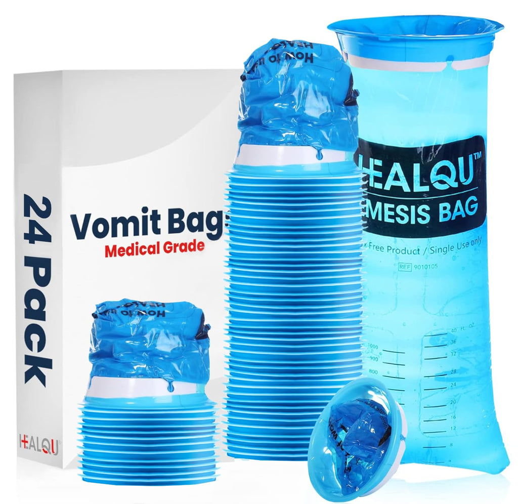 Hospital Vomit Bags - 24 Pack 1000ml Car Throw Up Bag - for Airsick Travel & Motion Sickness - Leak Resistant Medical Grade Puke