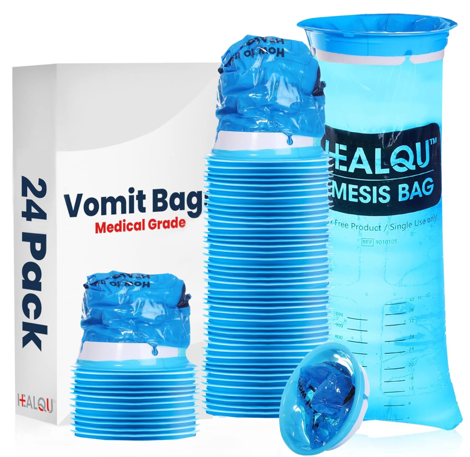 Hospital Vomit Bags - 24 Pack 1000ml Car Throw Up Bag - for Airsick Travel & Motion Sickness - Leak Resistant Medical Grade Puke