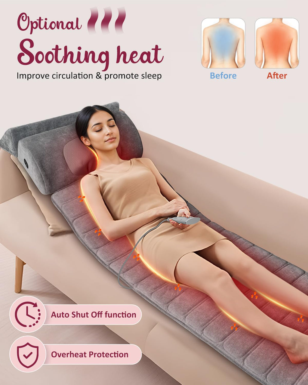 THERAZZAGGE Full Body Massage Mat with Heat, Detachable Neck Massager, Massage Pad with 10 Vibrating Motors, Home Office Use, Gi