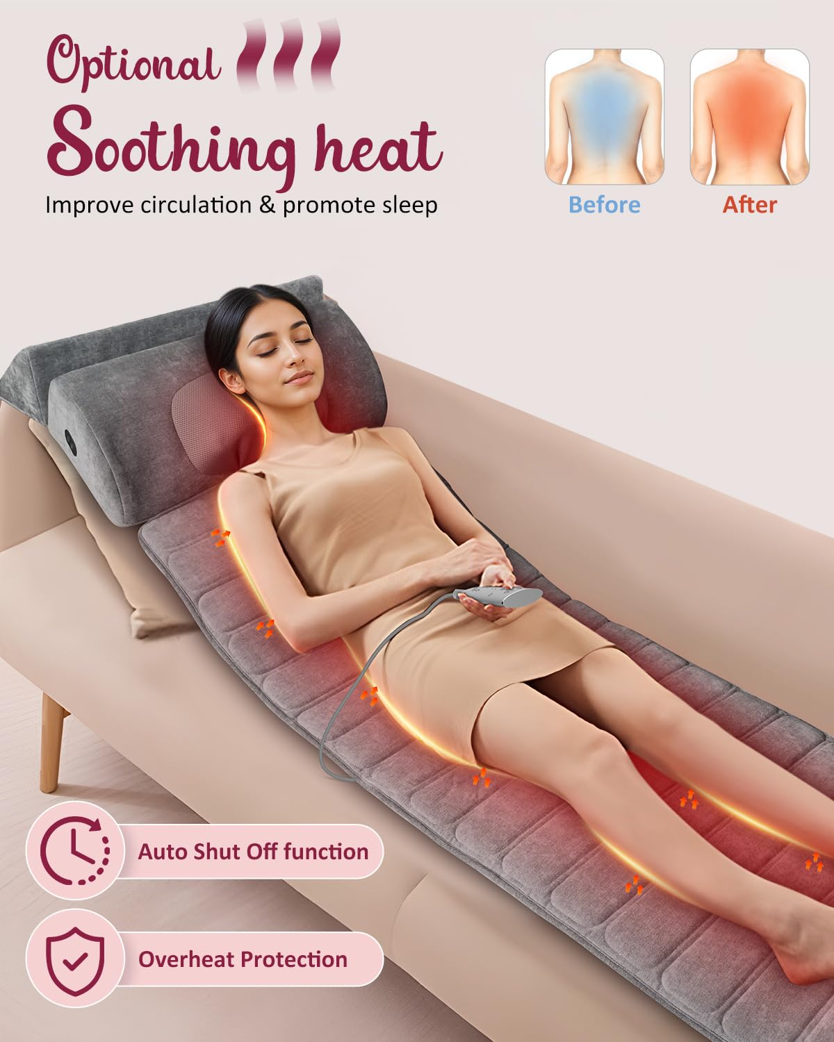 THERAZZAGGE Full Body Massage Mat with Heat, Detachable Neck Massager, Massage Pad with 10 Vibrating Motors, Home Office Use, Gi
