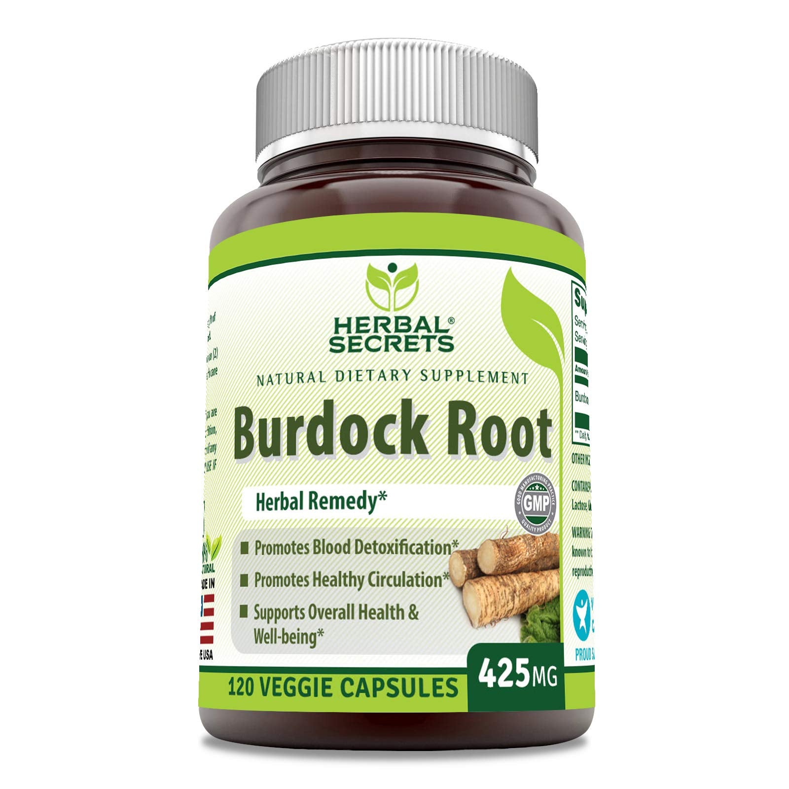 Herbal Secrets Burdock Root Supplement | 425 Mg Per Serving | 120 Veggie Capsules | Non-GMO | Gluten Free | Made in USA