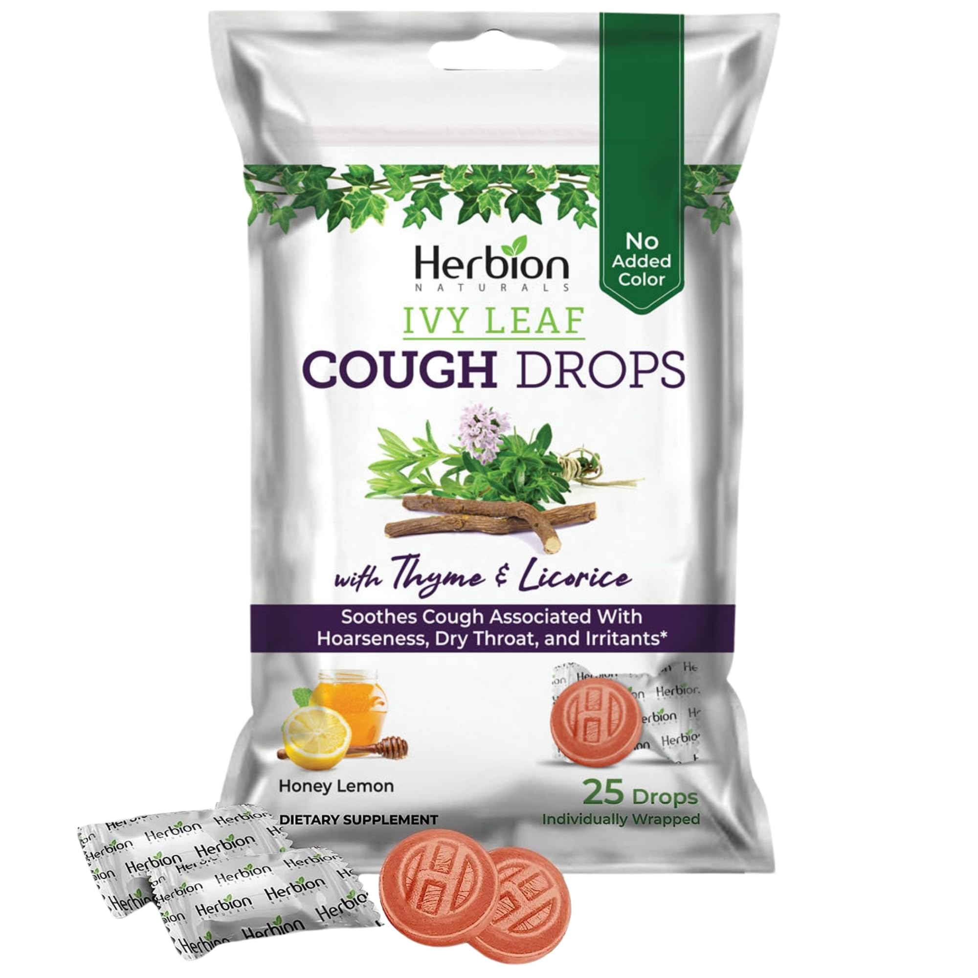HERBION Naturals Ivy Leaf Cough Drops with Thyme & Licorice, Honey Lemon Flavor, Soothes Cough, for Adults & Children Over 6 Yea