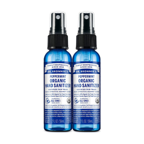 Dr. Bronners - Organic Hand Sanitizer Spray (Peppermint, 2 Ounce, 2-Pack) - Simple & Effective Formula, Cleanses & Sanitizes, N