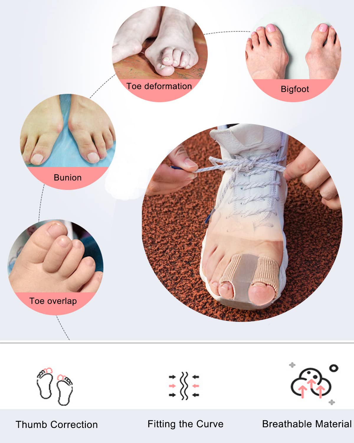 Golbylicc Bunion Toe Separators for Overlapping Toes Women Men, Gel Toe Spacers Bunion Corrector with 2 Loops for feet (4PC)