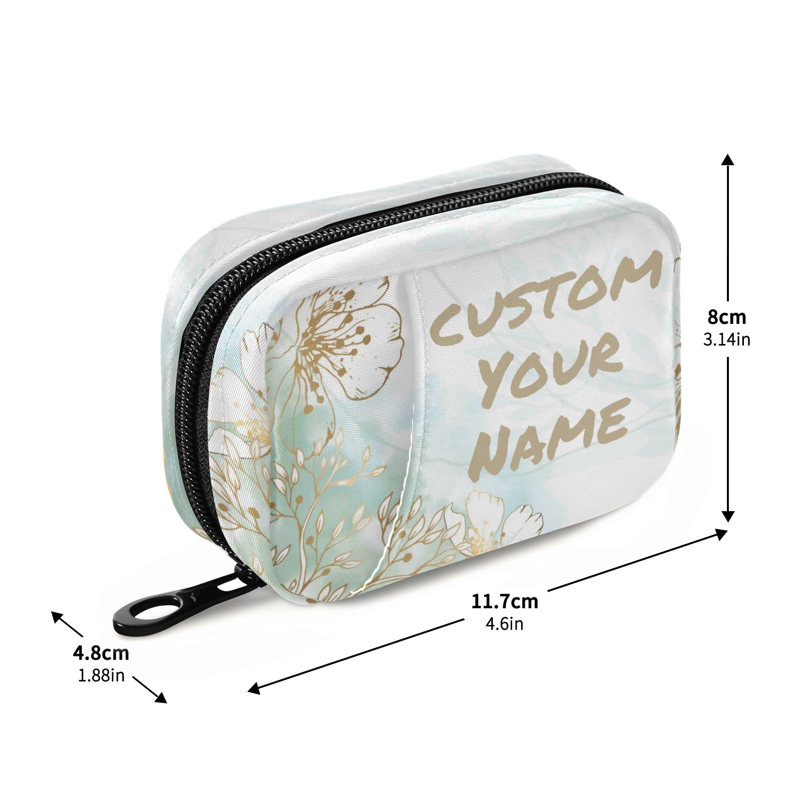 Custom Pill Box 7 Day Pill Case Bag Golden Flowers Personalized Name Travel Pill Organizer Bag with Zipper Portable Weekly Case