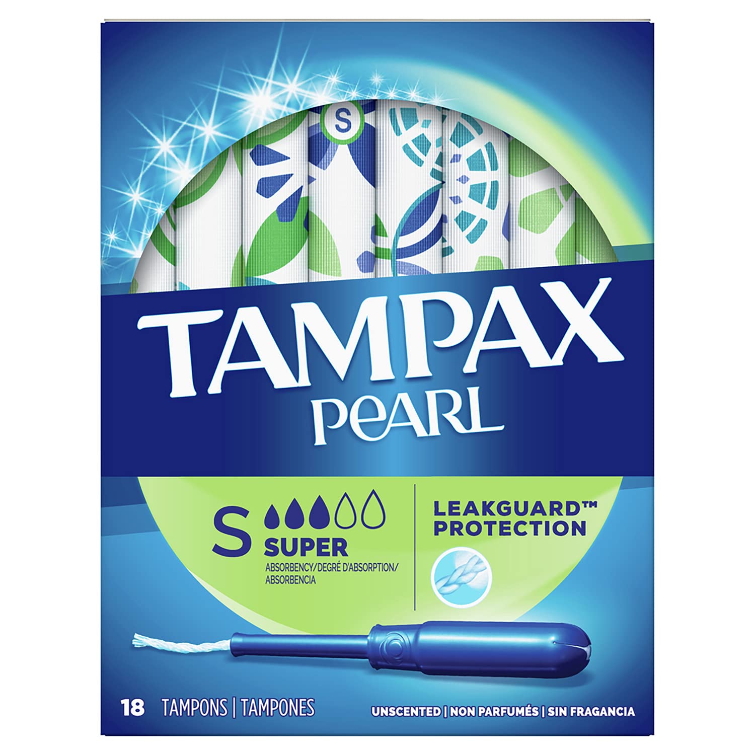 Tampax Pearl Tampons With Plastic Applicators Super Absorbency, Unscented 18 Count (Pack of 3)