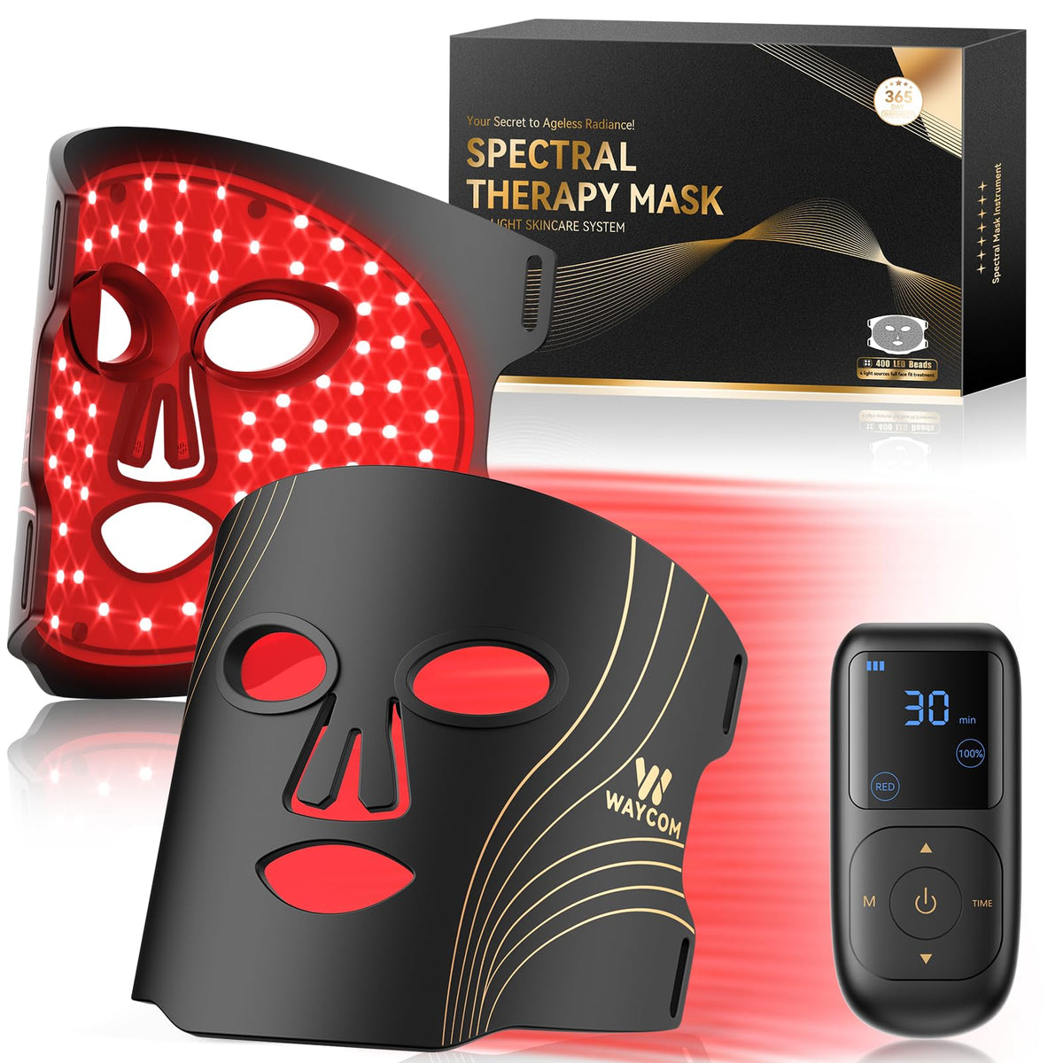 WAYCOM Red Light Therapy Mask for Face:850nm NIR LED Face Mask with 400LEDs