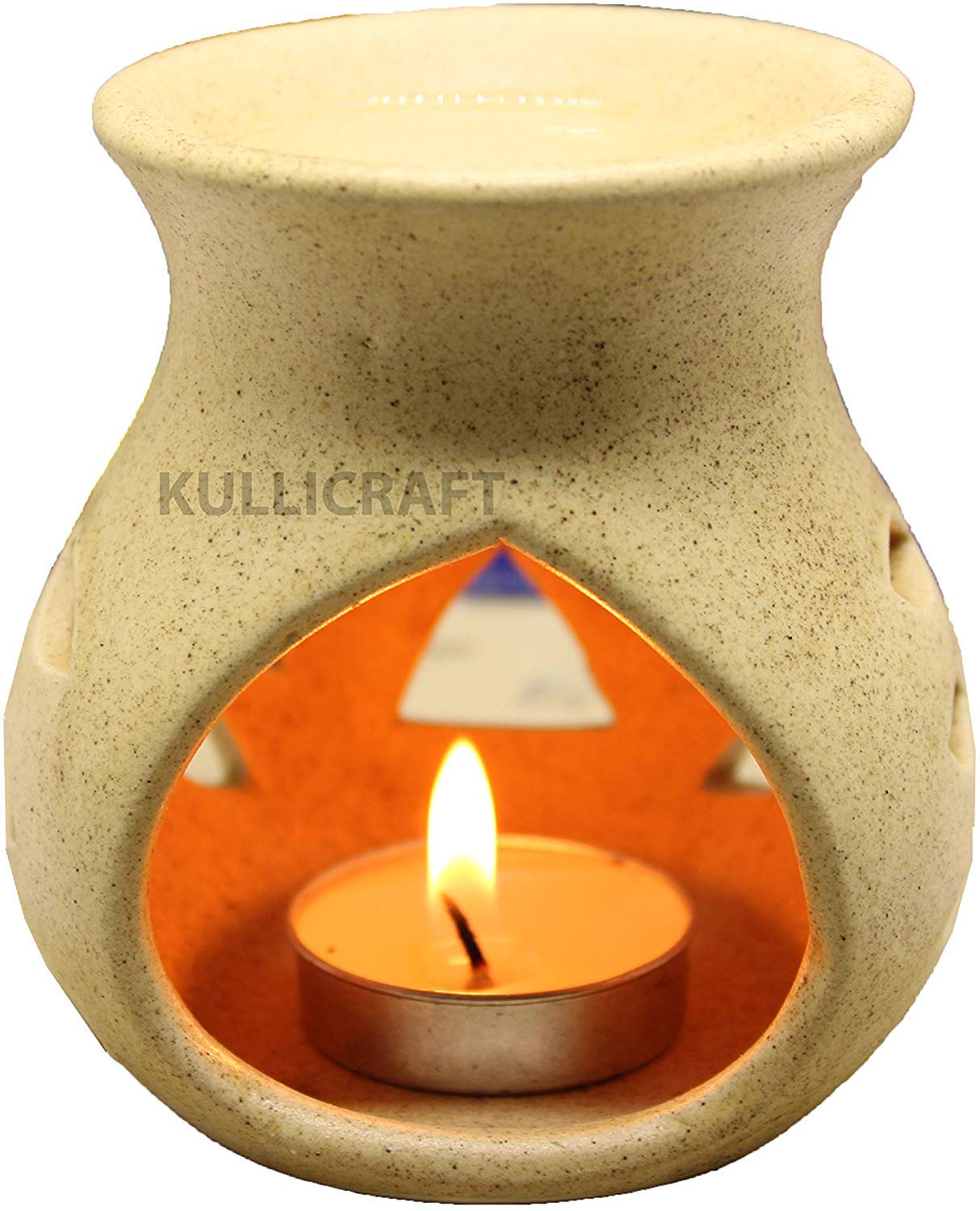 KC Kullicraft Black Ceramic Aroma Diffuser Oil Burner Clay Lamp Wax Warmer Tea Light Holder for Home Dcor (Free 1 Candle Tea Lig