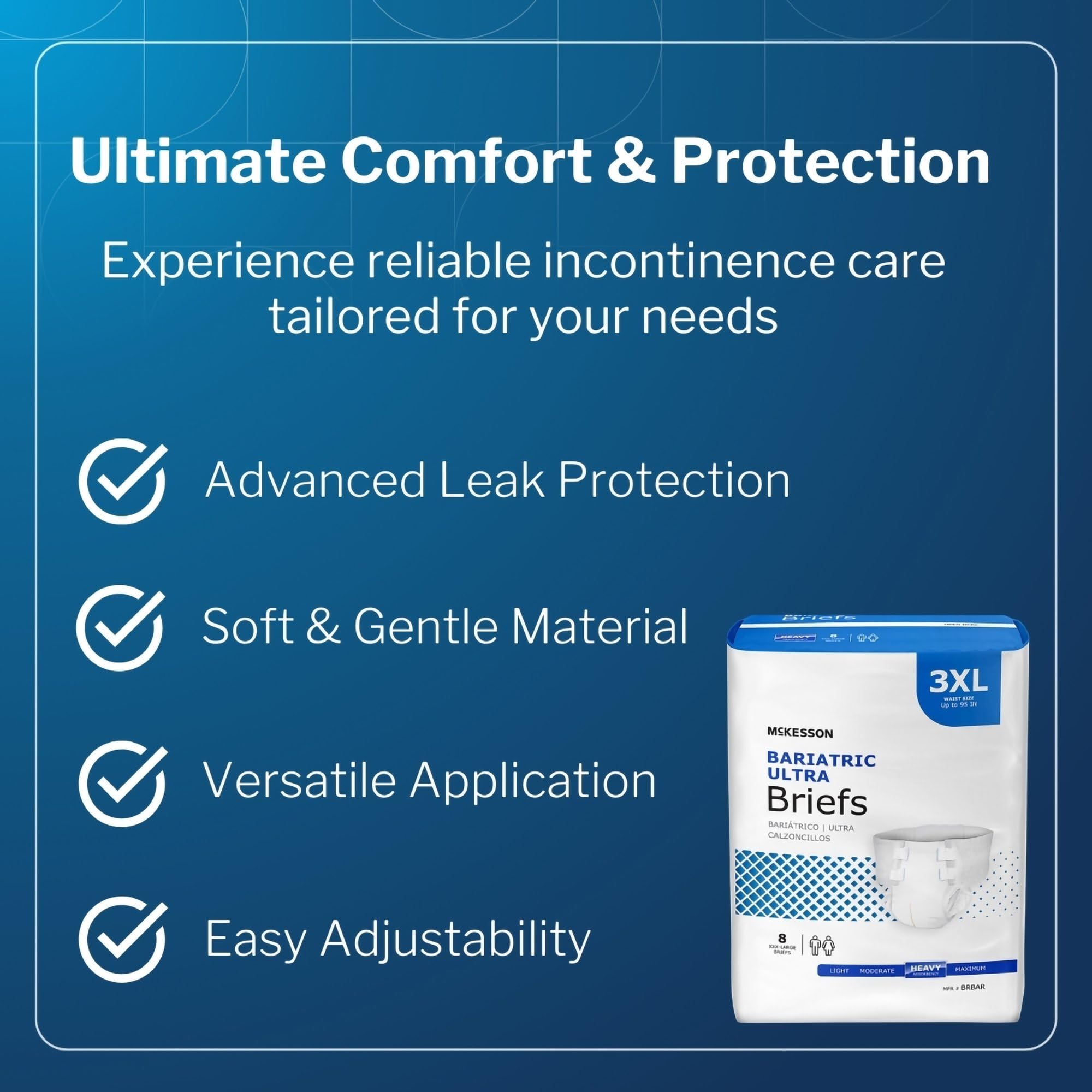 McKesson Ultra Briefs, [8 Count], 3XL, Up to 95 in. Incontinence Adult Diapers with Tabs, Heavy Absorbency, Unisex, Disposable,