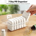 Lunhoo Portable Weekly Pill Box 3 Times a Day, Pill Organizer with 7 Detachable Boxes and Stickers, Airtight Organizer Case for