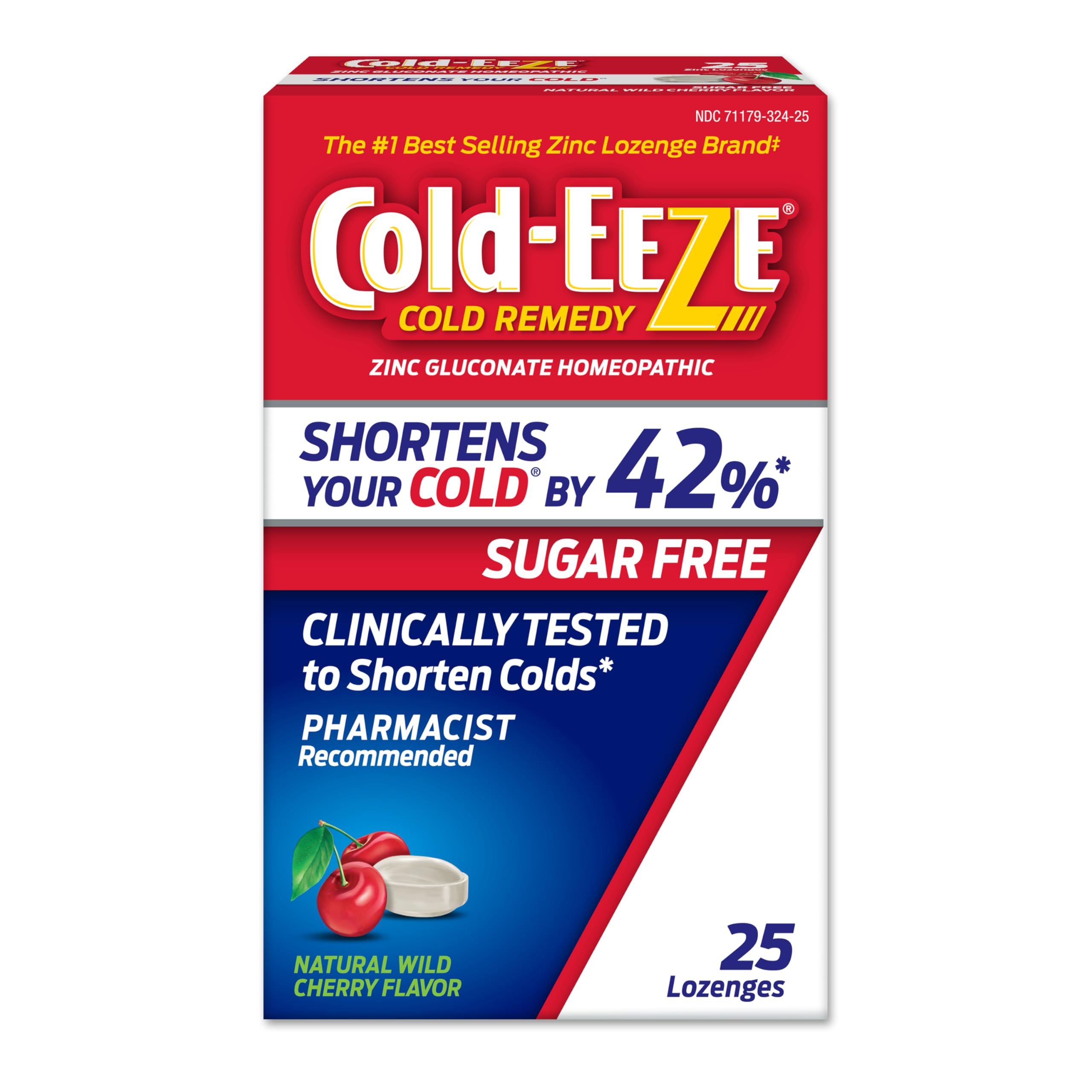 Cold-EEZE Sugar-Free, Natural Wild Cherry Zinc Lozenges, Homeopathic Cold Remedy, Shortens The Common Cold, Sore Throat, Cough, 