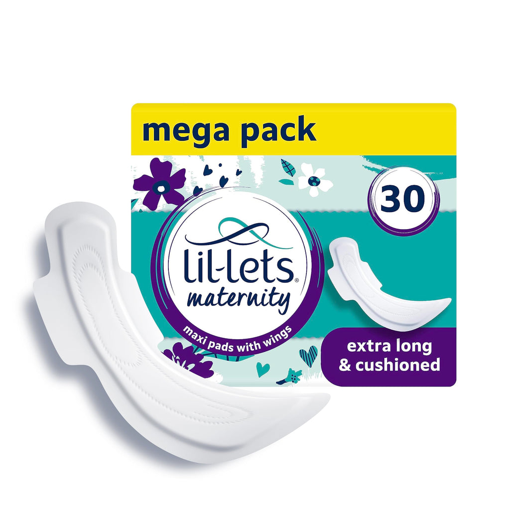 Lil-Lets Extra Long Postpartum Maxi Pads with Wings - 30 Pack Bundle for Post-Natal Bleeding & Heavy Flow - Postpartum Essential