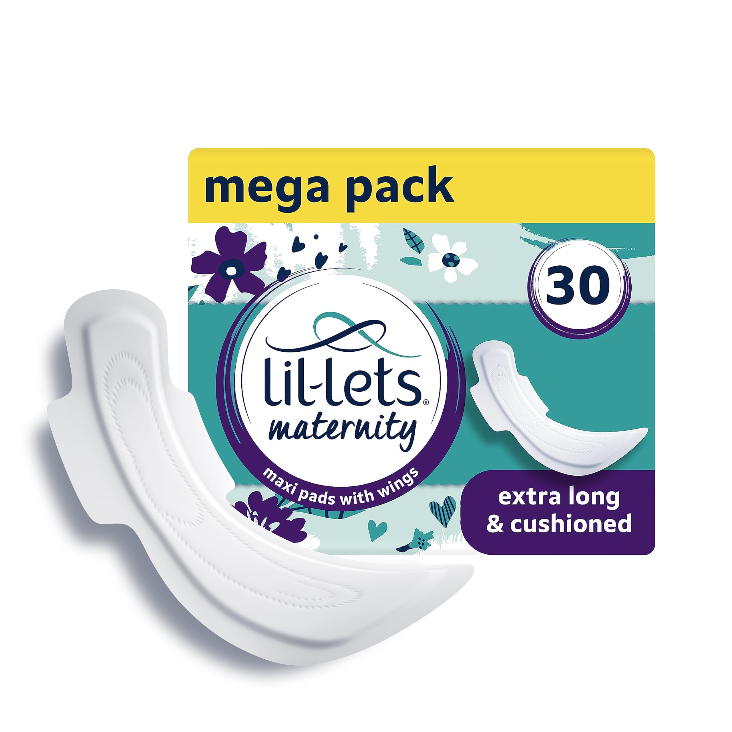 Lil-Lets Extra Long Postpartum Maxi Pads with Wings - 30 Pack Bundle for Post-Natal Bleeding & Heavy Flow - Postpartum Essential