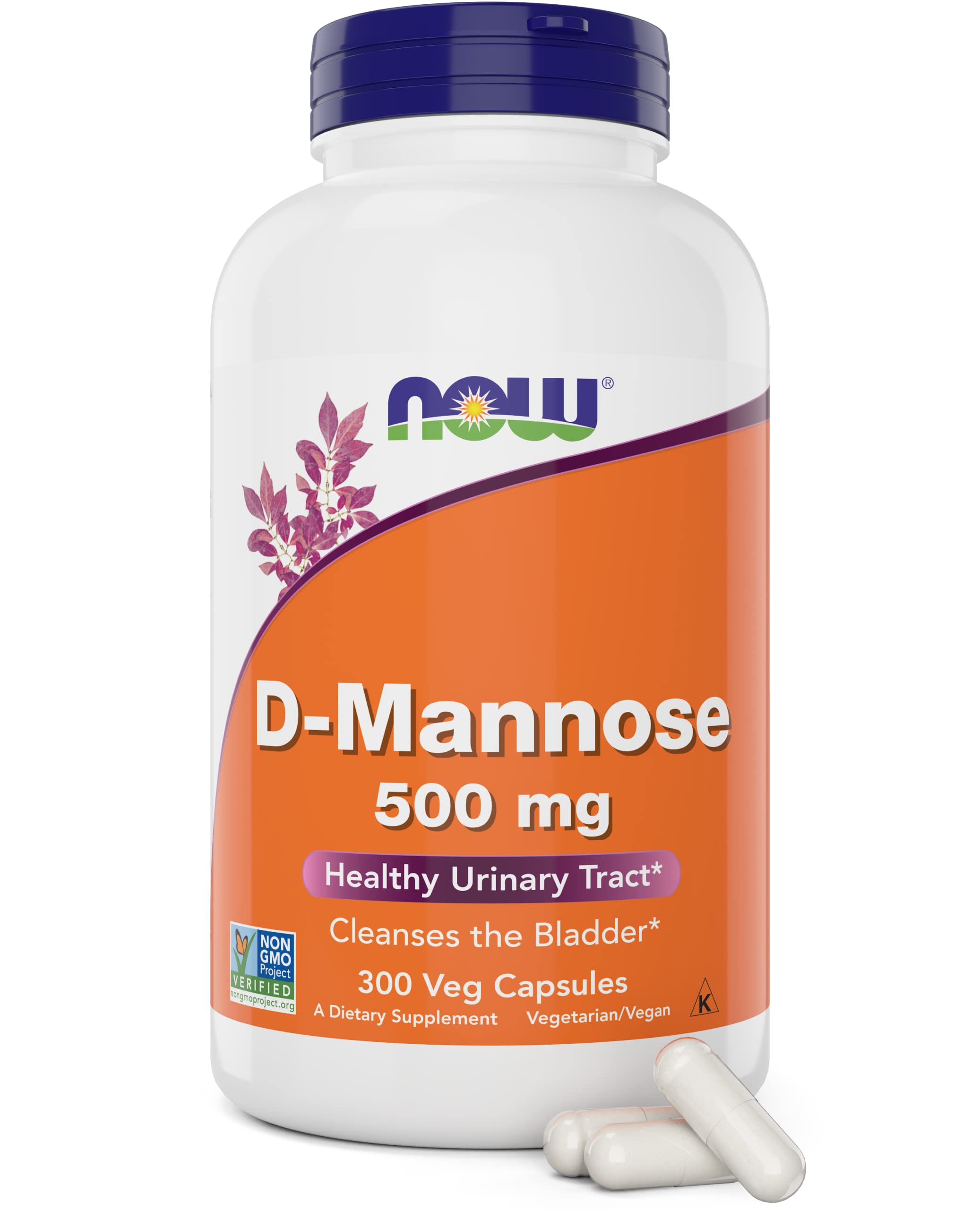 Now D-Mannose 500 mg, 300 Capsules - Vegan, Non GMO Supplement for Women and Men - Supports Healthy Urinary Tract, Cleanses The 