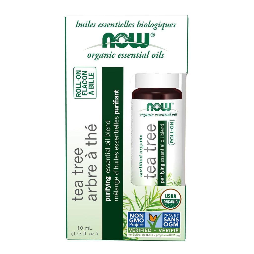 NOW Foods Essential Oils, Tea Tree Roll-On, Certified Organic, Purifying Blend, Steam Distilled, Topical Aromatherapy, 10-mL
