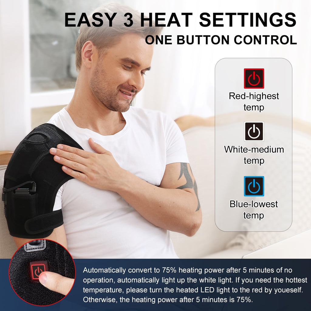 Heated Shoulder Brace Wrap with Battery,Cordless Shoulder Heating Pad with 3 Heating Modes for Left Right Shoulder,Portable Elec
