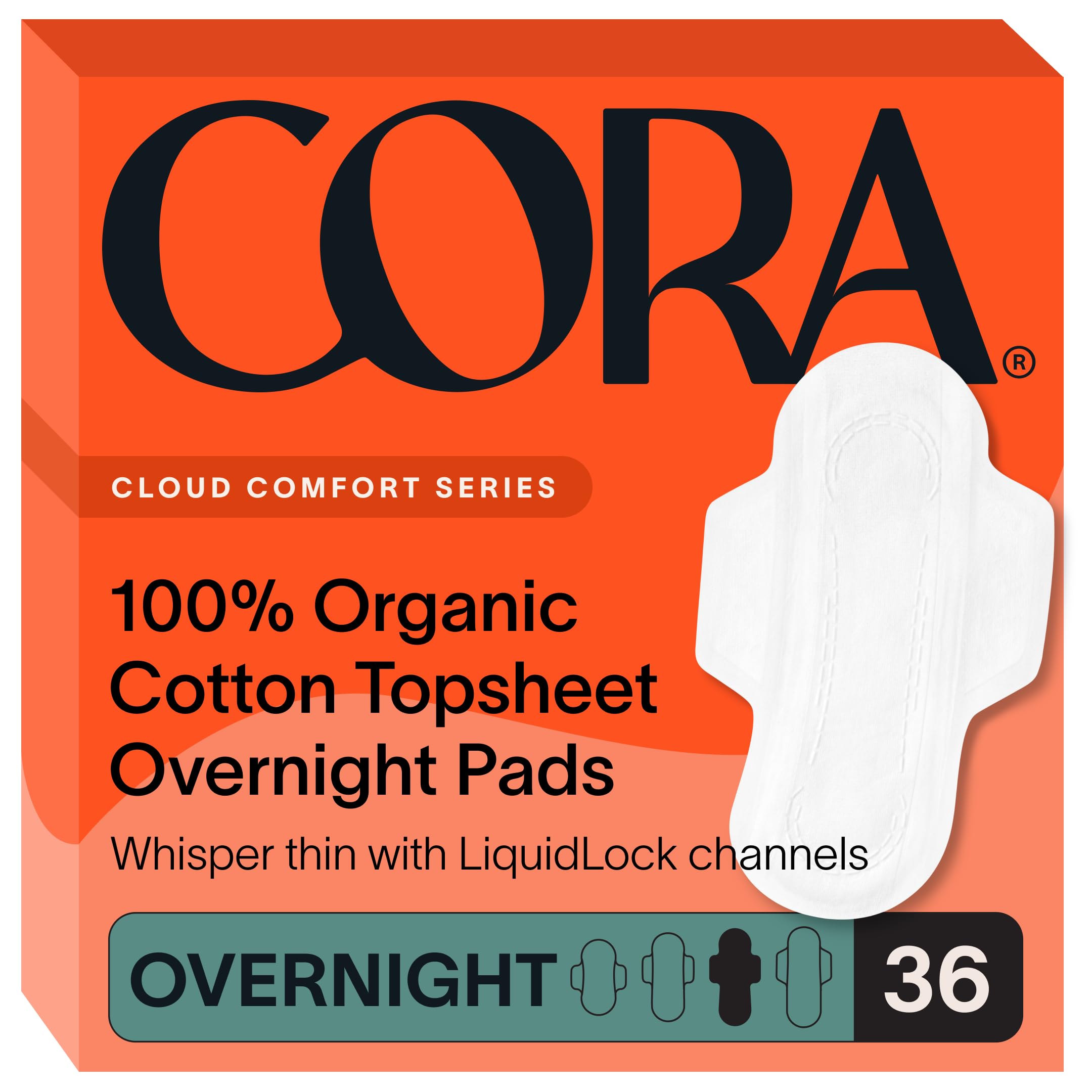 Cora 100% Organic Cotton Topsheet Pads | Ultra Thin Period Pads with Wings | Overnight Absorbency | Ultra-Absorbent Sanitary Pad
