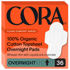 Cora 100% Organic Cotton Topsheet Pads | Ultra Thin Period Pads with Wings | Overnight Absorbency | Ultra-Absorbent Sanitary Pad