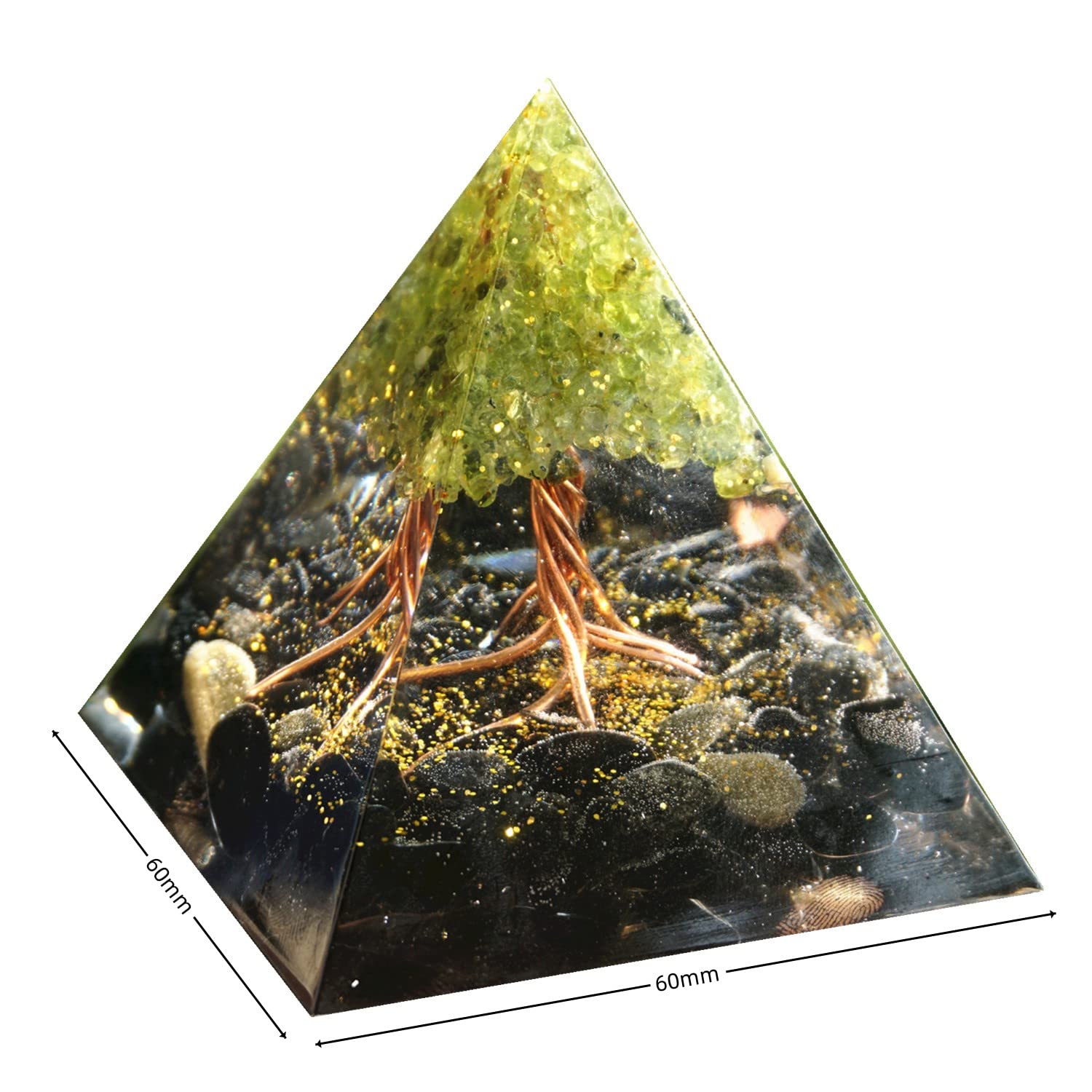 Handmade Tree of Life Orgonite Pyramid Peridot with Obsidian Crystal Stone Positive Reiki Energy Generator Healing Orgone Collec