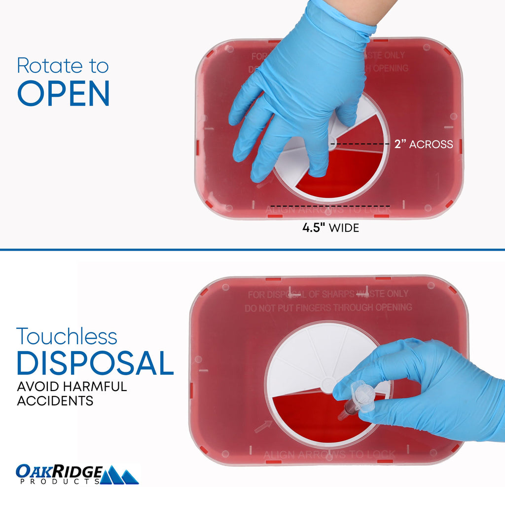 Oakridge Products Large Sharps Container for Home Use and Professional 2 Gallon (2-Pack) with Rotating lid, Biohazard Needle and