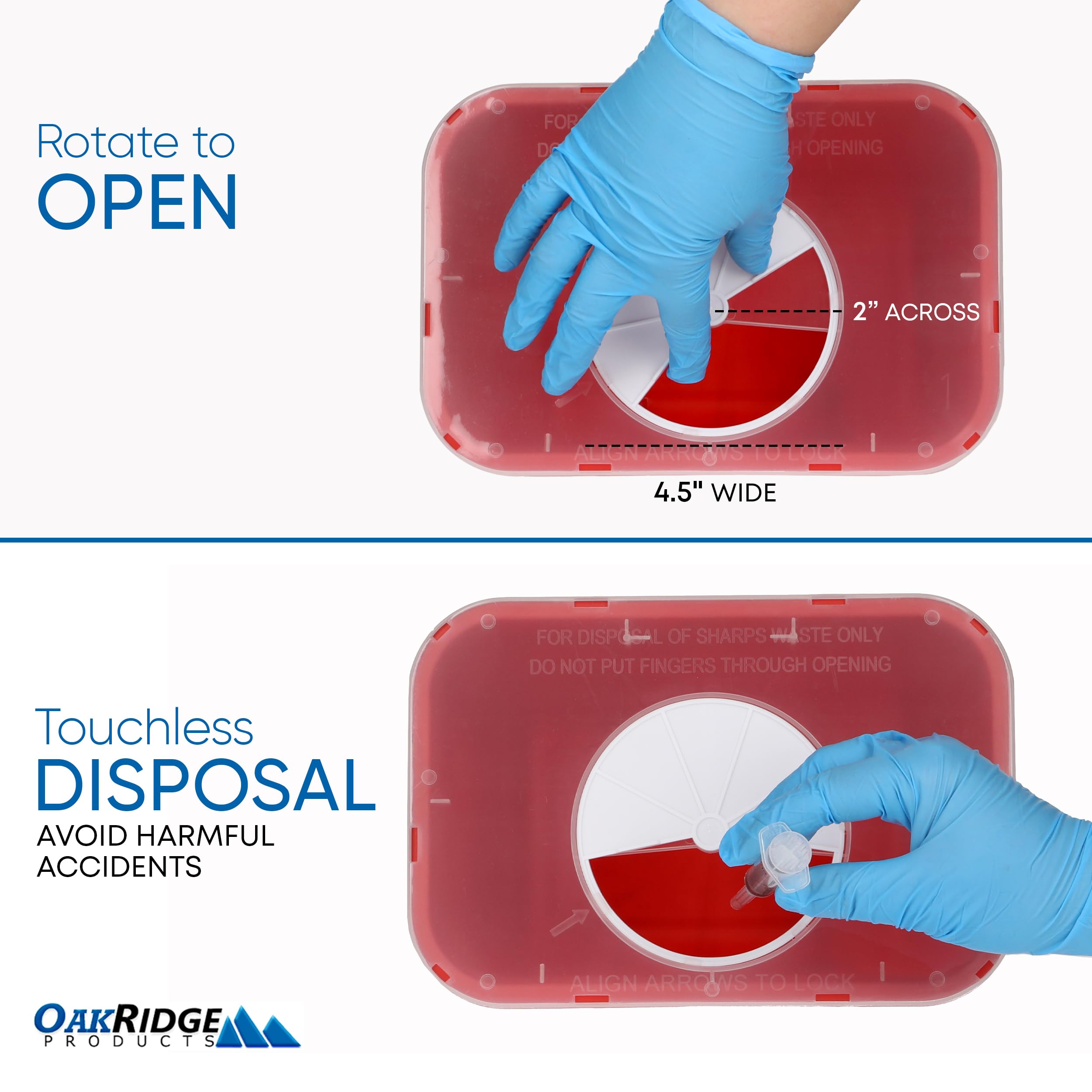 Oakridge Products Large Sharps Container for Home Use and Professional 2 Gallon (2-Pack) with Rotating lid, Biohazard Needle and
