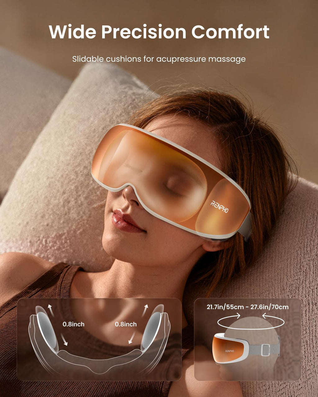 RENPHO Eyeris Calina Eye & Temple Massager for Migraines, Christmas Gifts for Women Men, Voice Control Smart Migraine, Slidable