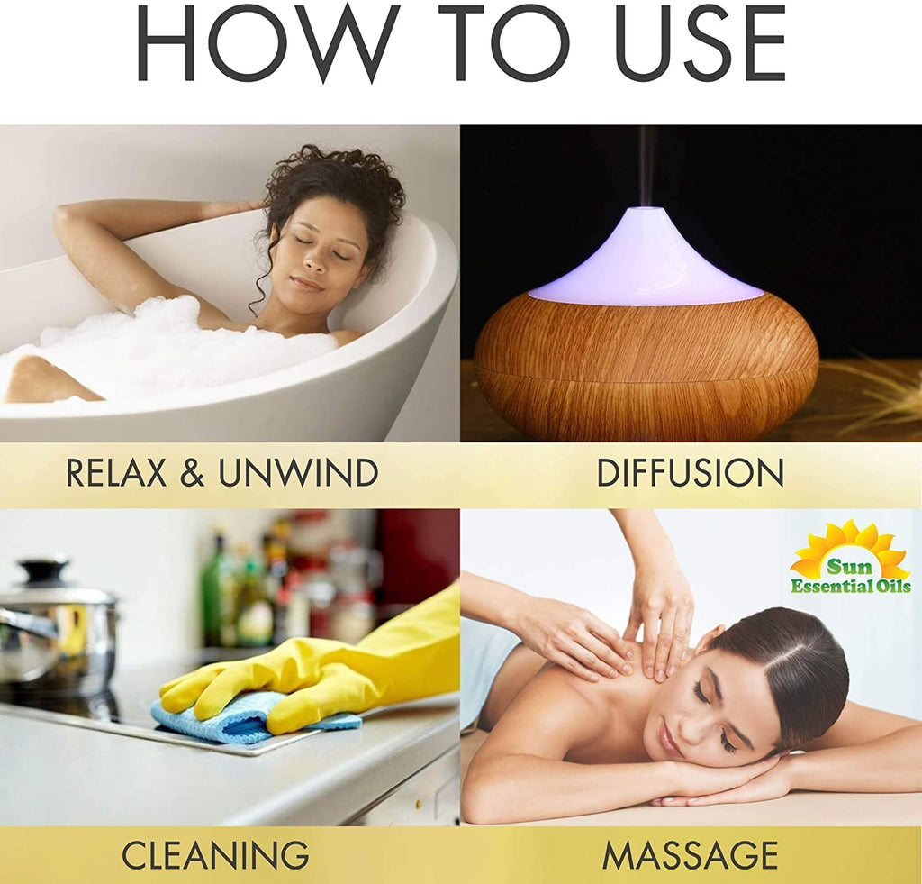 Sun Essential Oils - Lemongrass Essential Oil 4 oz with Dropper for Diffuser, Hair & Skincare, Aromatherapy Massage, Humidifier,