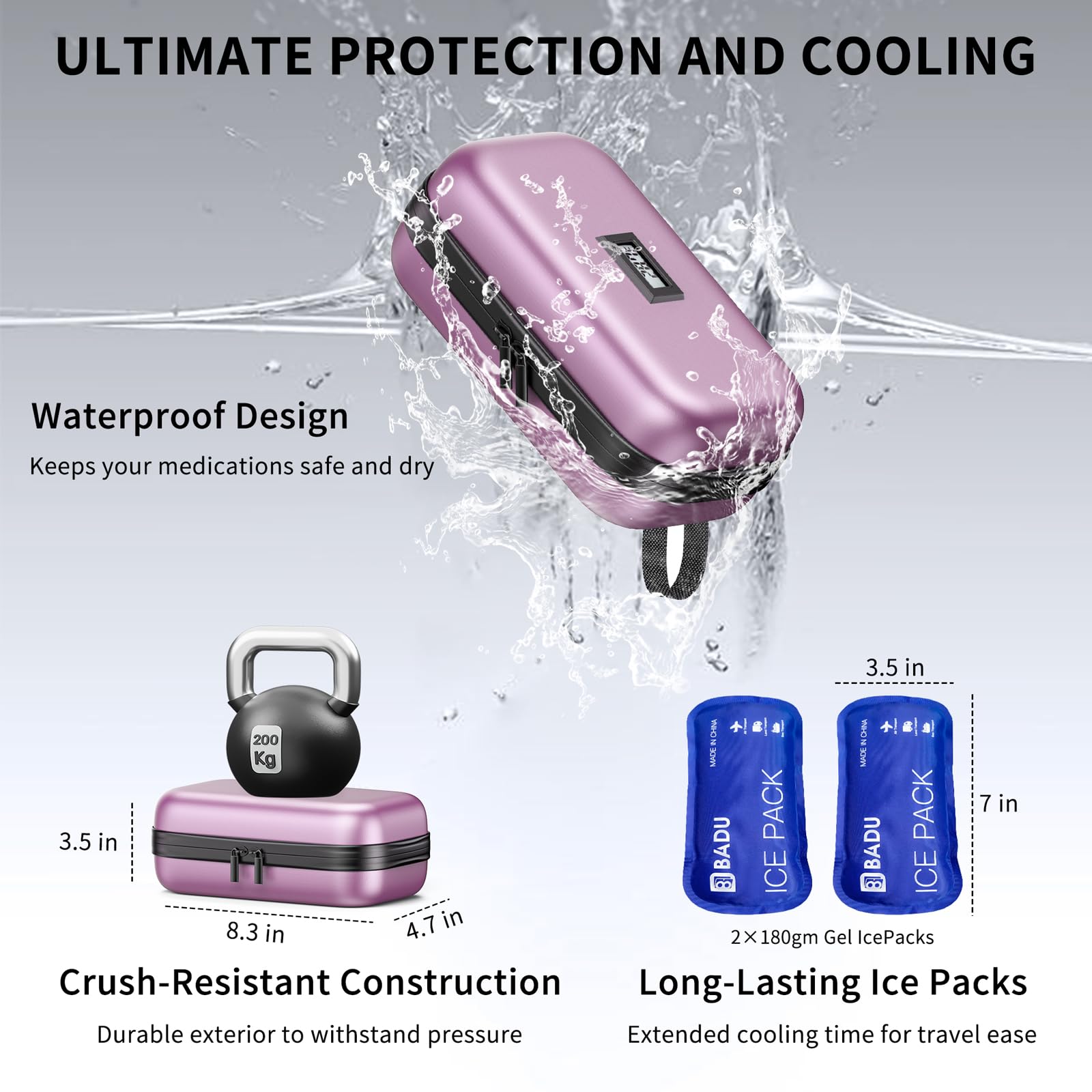 WOODAKE Insulin Cooler Travel Case TSA Approved Medication Cooler with Digital Temp Display 2 Ice Packs for Insulin Travel Case