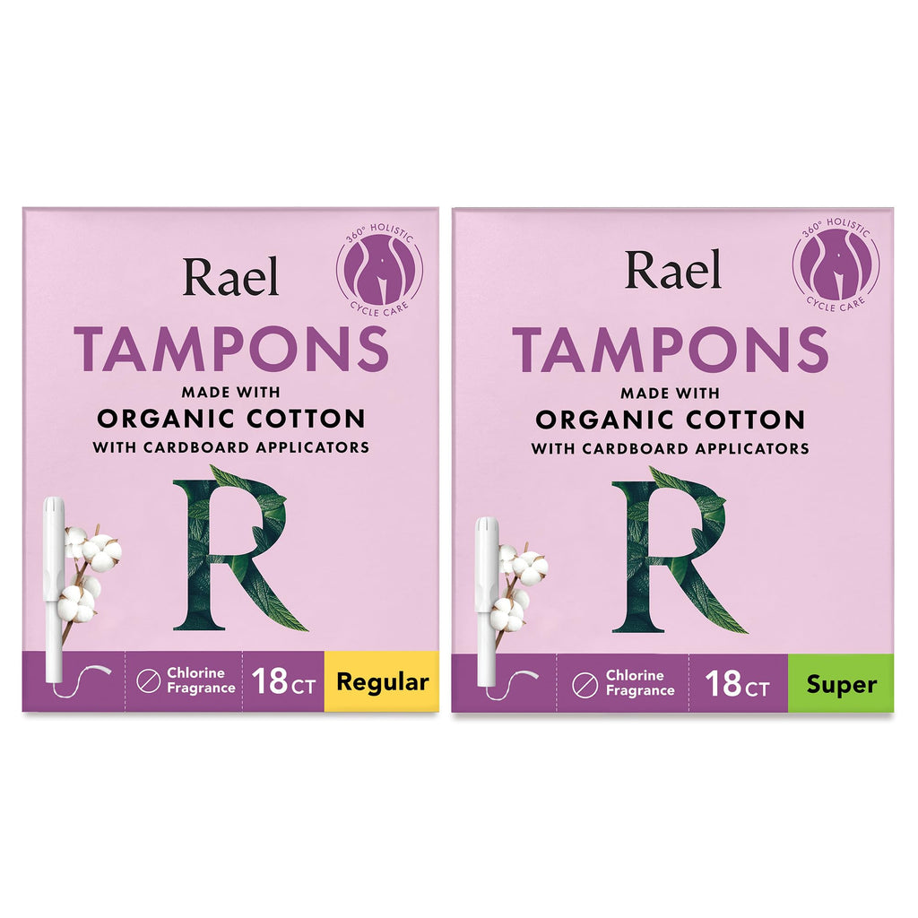 Rael Tampons, Cardboard Applicator Made with Organic Cotton - Tampons Multipack, Regular and Super Absorbency, Unscented, Upgrad