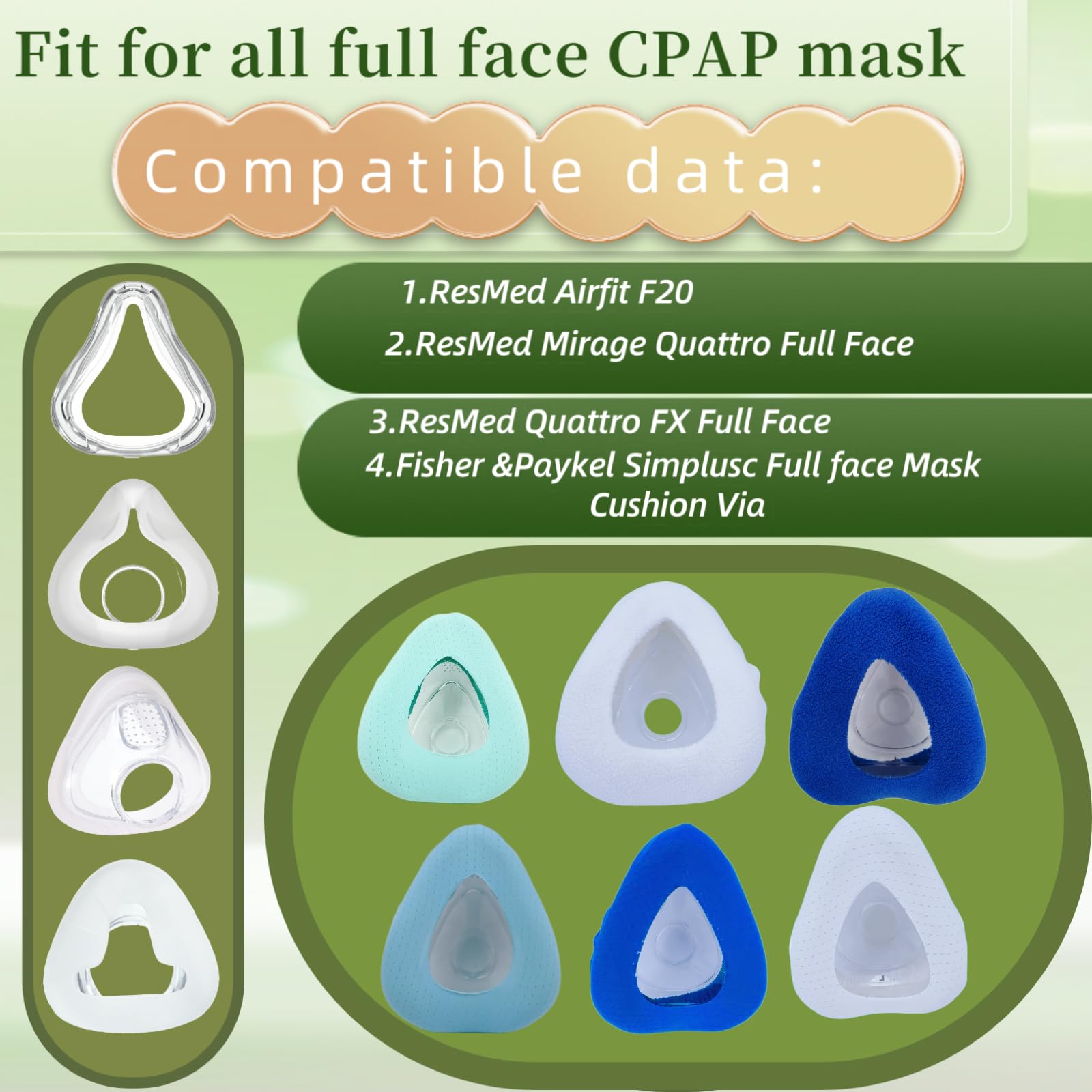 playWooWgo 8 Pack CPAP Mask Liners One Size Fit All Full Face Masks Improve The Comfort of Wearing The Mask (4 PCS Comfort Silky
