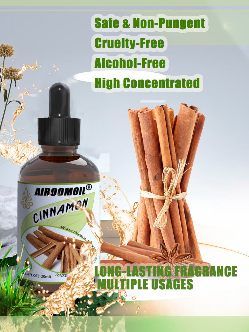 Cinnamon Oil 4 oz Spiced Essential Oil for Diffuser Aromatherapy, Massage, Handmade Candles Warm Inviting Scent Oils for Fall, W