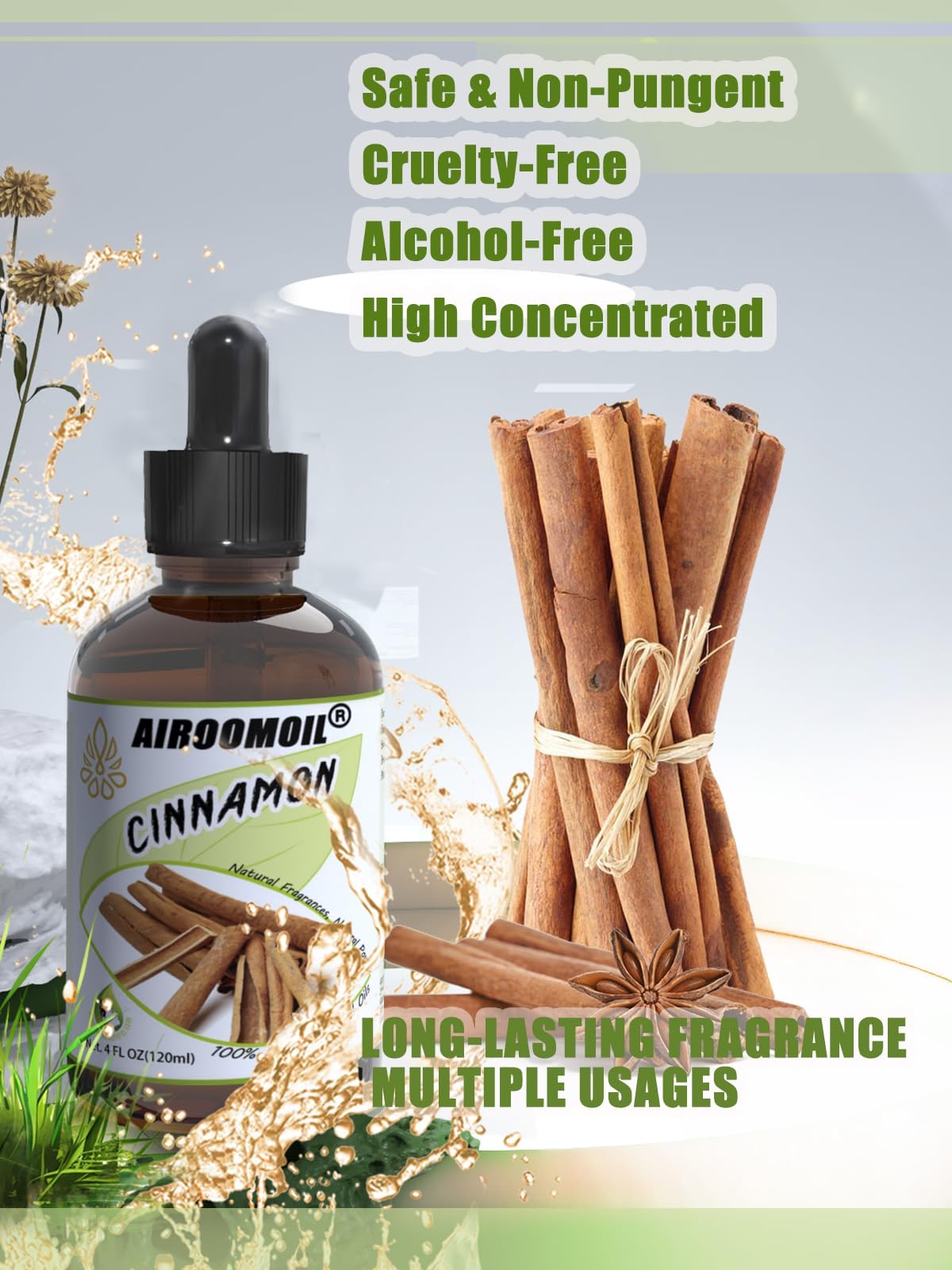 Cinnamon Oil 4 oz Spiced Essential Oil for Diffuser Aromatherapy, Massage, Handmade Candles Warm Inviting Scent Oils for Fall, W