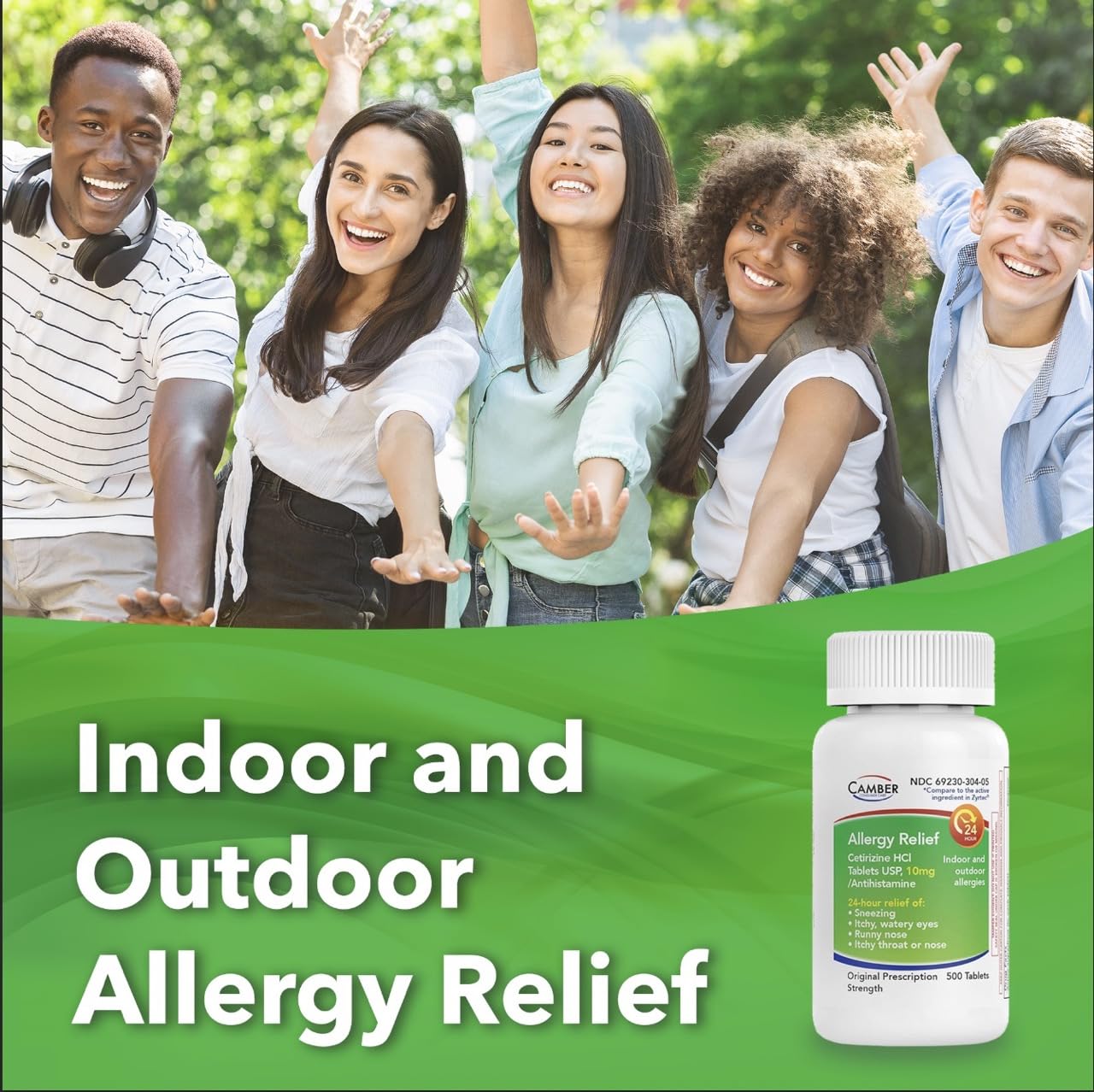 CAMBER Cetirizine HCI 10mg Tablets, 24-Hour Allergy Relief, Allergy Medication - 100 Count