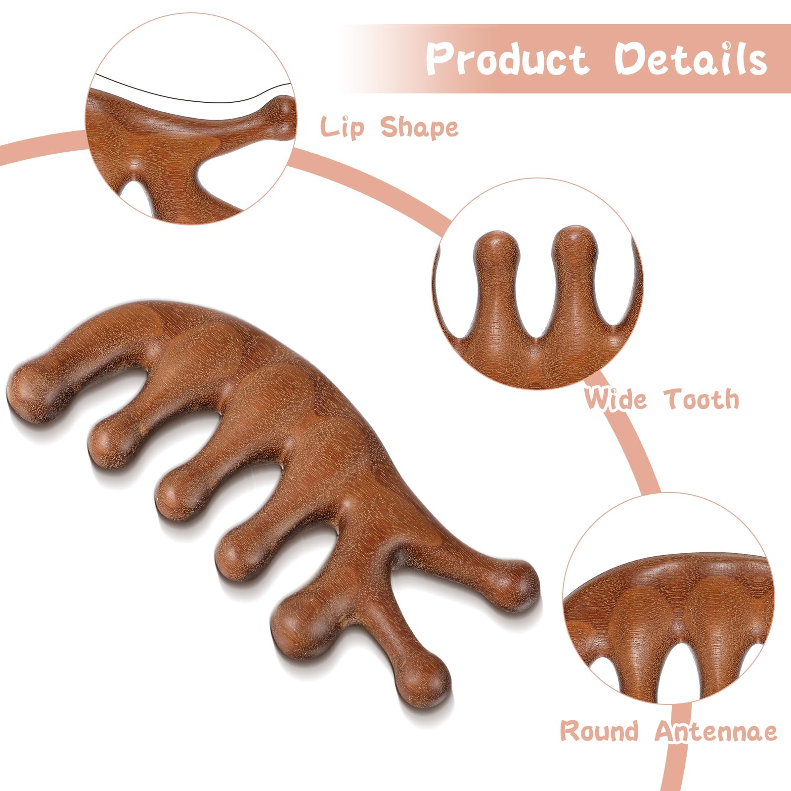 Gjinxi Scalp Massage Comb 2PCs, Wooden Wide Tooth Loc Comb, Natural Sandalwood Head Massager Tool, Hair Growth Scalp Massage Com