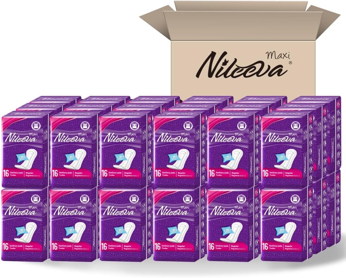 Nileeva Individually Wrapped Super Maxi Sanitary Napkins Feminine Care, Super Value (576 Pads= 16 Pads/Pack X 36 Packs) Bulk Buy