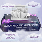 WowDay Flushable Hemorrhoid Wipes | Maximum Strength Witch Hazel Wipes | 240 Count Fragrance Free Adult Hemorrhoid Treatment Med