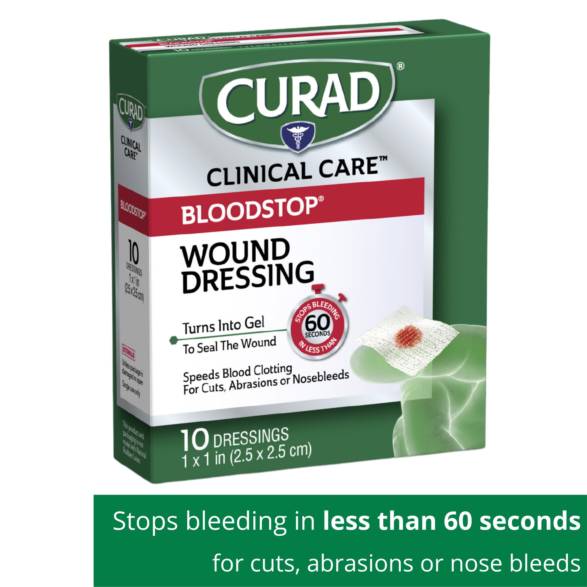Curad CUR0055RBH Bloodstop Hemostatic Gauze, Helps Stop Bleeding Quickly, 1 x 1 Size, Pack of 10