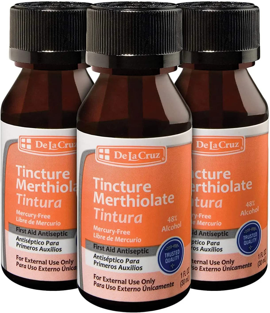 De La Cruz Merthiolate Tincture Antiseptic - First Aid for Minor Cuts, Scrapes and Burns - Mercury-Free Formula Safe for The Ent