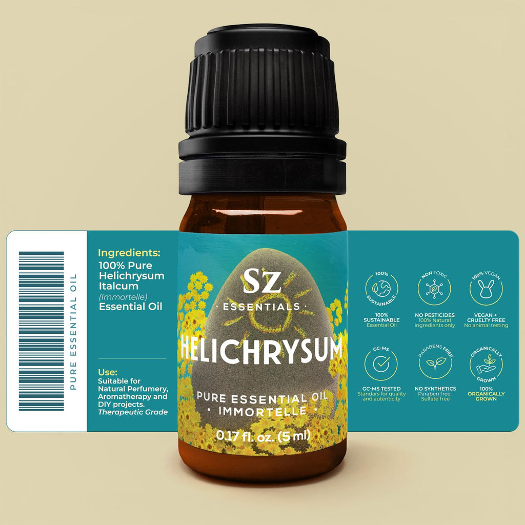 Sz Essentials - Helichrysum 100% Pure, Essential Natural Oil - Extracted from Helichrysum Italicum Immortelle - Pleasant & Sweet